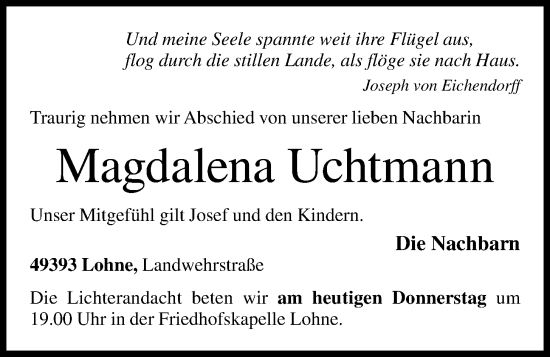 Anzeige von Magdalena Uchtmann von OM-Medien