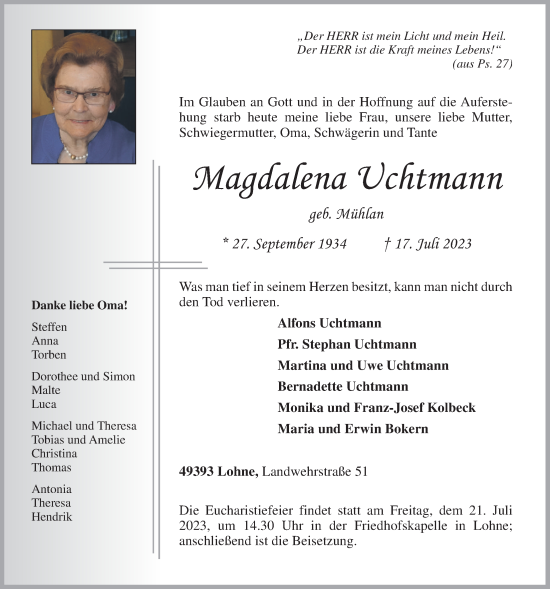 Anzeige von Magdalena Uchtmann von OM-Medien