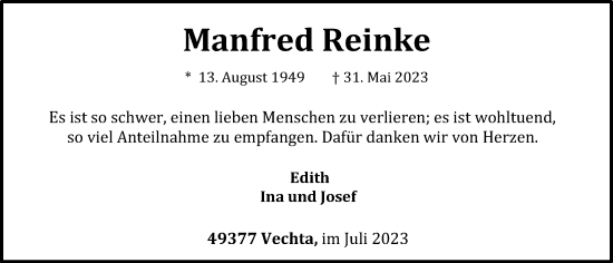 Anzeige von Manfred Reinke von OM-Medien