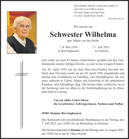 Anzeige von Maria von der Heide von OM-Medien