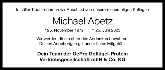 Anzeige von Michael Apetz von OM-Medien