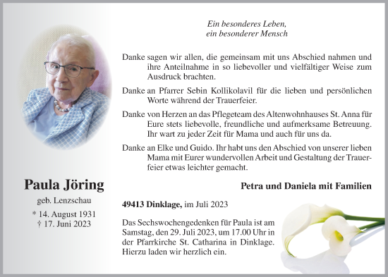 Anzeige von Paula Jöring von OM-Medien