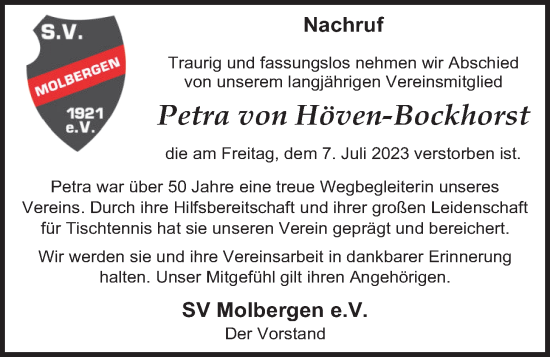 Anzeige von Petra von Höven-Bockhorst von OM-Medien