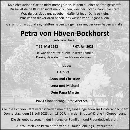 Anzeige von Petra von Höven-Bockhorston Höven-Bockhorst von OM-Medien