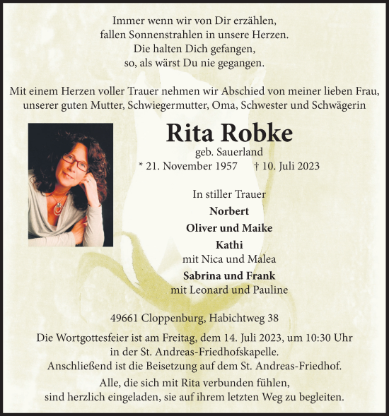 Anzeige von Rita Robke von OM-Medien