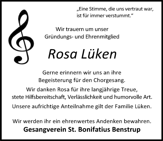 Anzeige von Rosa Lüken von OM-Medien