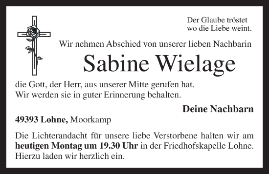 Anzeige von Sabine Wielage von OM-Medien