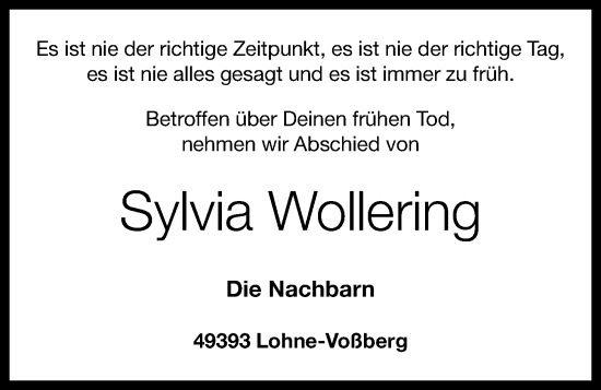 Anzeige von Sylvia Wollering von OM-Medien