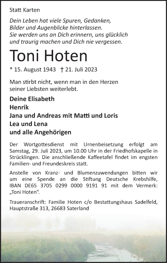 Anzeige von Toni Hoten von OM-Medien