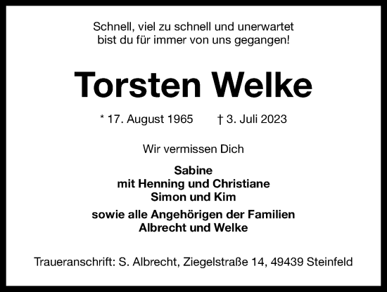 Anzeige von Torsten Welke von OM-Medien