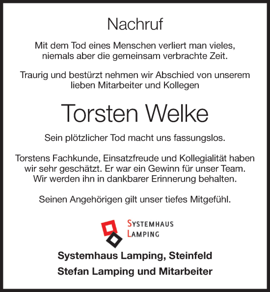 Anzeige von Torsten Welke von OM-Medien