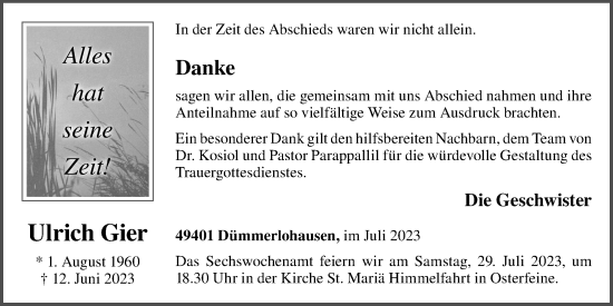 Anzeige von Ulrich Gier von OM-Medien