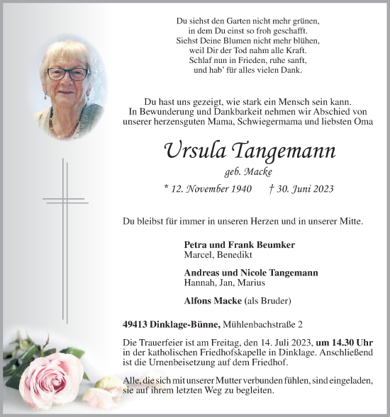 Anzeige von Ursula Tangemann von OM-Medien