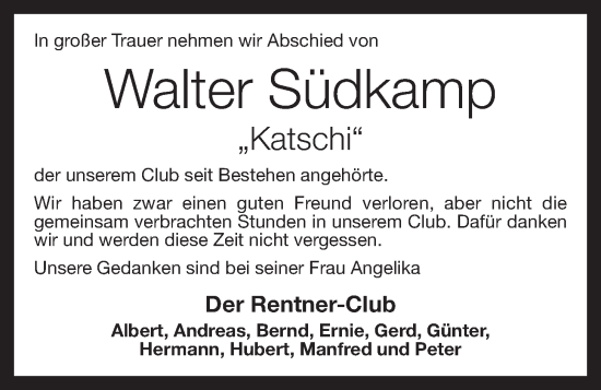 Anzeige von Walter Südkamp von OM-Medien