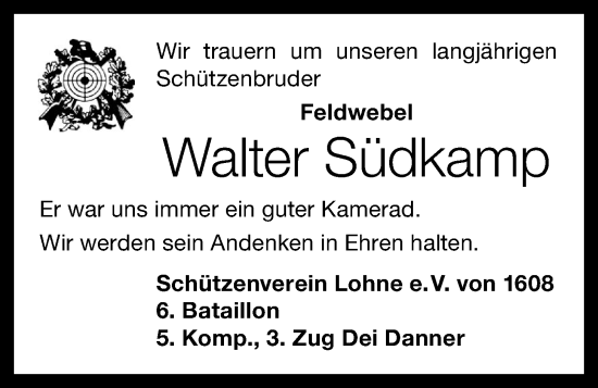 Anzeige von Walter Südkamp von OM-Medien