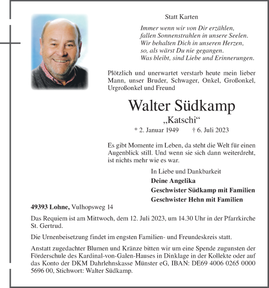 Anzeige von Walter Südkamp von OM-Medien