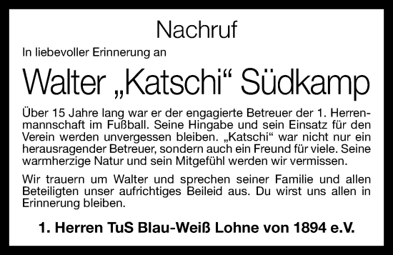 Anzeige von Walter Südkamp von OM-Medien