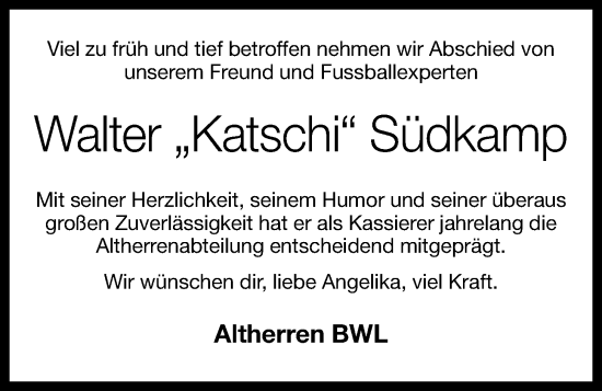 Anzeige von Walter Südkamp von OM-Medien