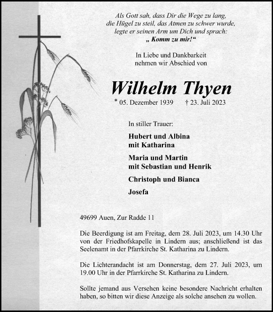 Anzeige von Wilhelm Thyen von OM-Medien