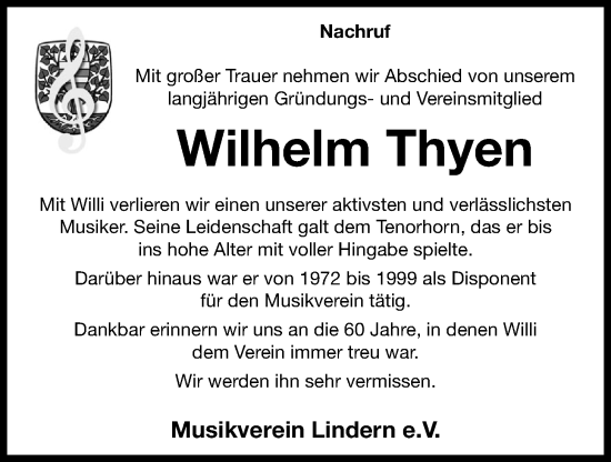 Anzeige von Wilhelm Thyen von OM-Medien