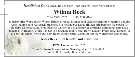 Anzeige von Wilma Beck von OM-Medien