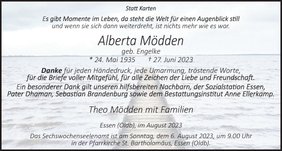 Anzeige von Alberta Mödden von OM-Medien