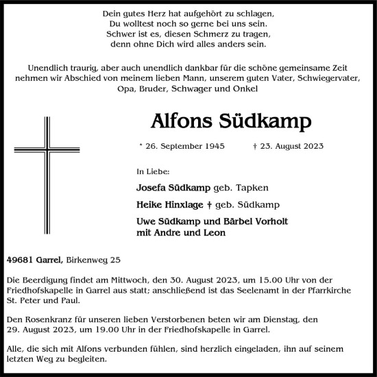 Anzeige von Alfons Südkamp von OM-Medien