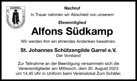 Anzeige von Alfons Südkamp von OM-Medien