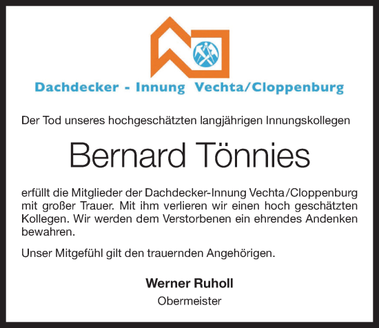Anzeige von Bernard Tönnies von OM-Medien