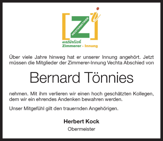 Anzeige von Bernard Tönnies von OM-Medien