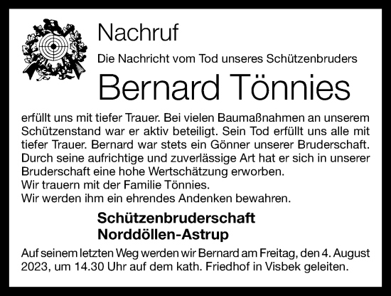 Anzeige von Bernard Tönnies von OM-Medien
