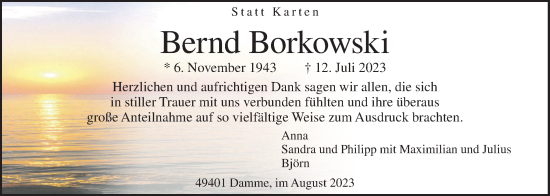 Anzeige von Bernd Borkowski von OM-Medien