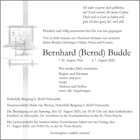 Anzeige von Bernhard Budde von OM-Medien