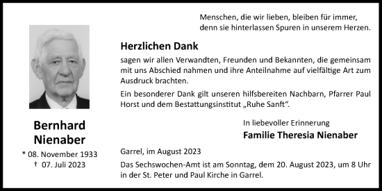 Anzeige von Bernhard Nienaber von OM-Medien