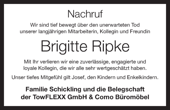 Anzeige von Brigitte Ripke von OM-Medien
