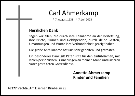 Anzeige von Carl Ahmerkamp von OM-Medien