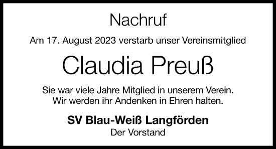 Anzeige von Claudia Preuß von OM-Medien