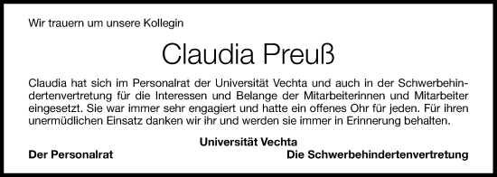 Anzeige von Claudia Preuß von OM-Medien