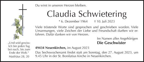 Anzeige von Claudia Schwietering von OM-Medien