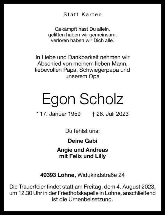 Anzeige von Egon Scholz von OM-Medien