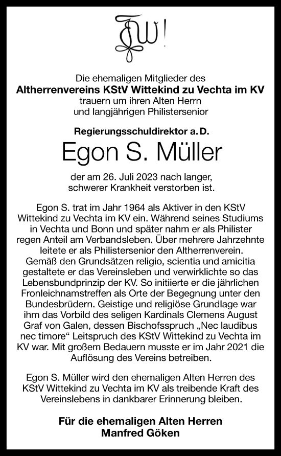 Anzeige von Egon S. Müller von OM-Medien