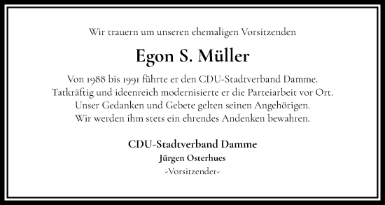 Anzeige von Egon S. Müller von OM-Medien