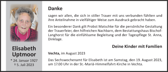 Anzeige von Elisabeth Uptmoor von OM-Medien