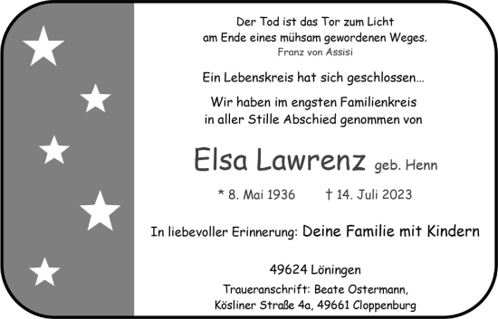 Anzeige von Elsa Lawrenz von OM-Medien