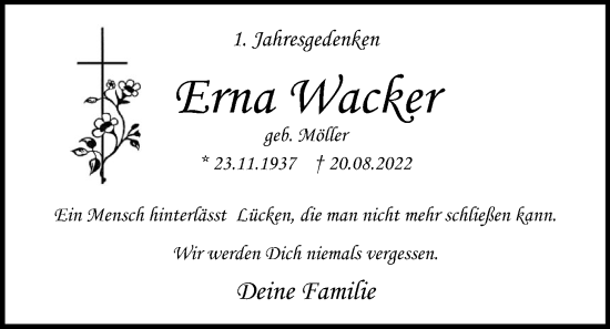 Anzeige von Erna Wacker von OM-Medien