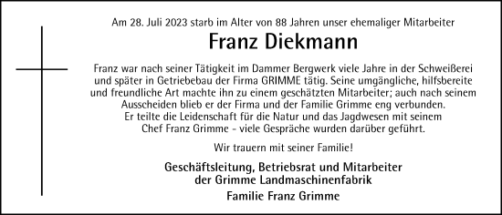 Anzeige von Franz Diekmann von OM-Medien