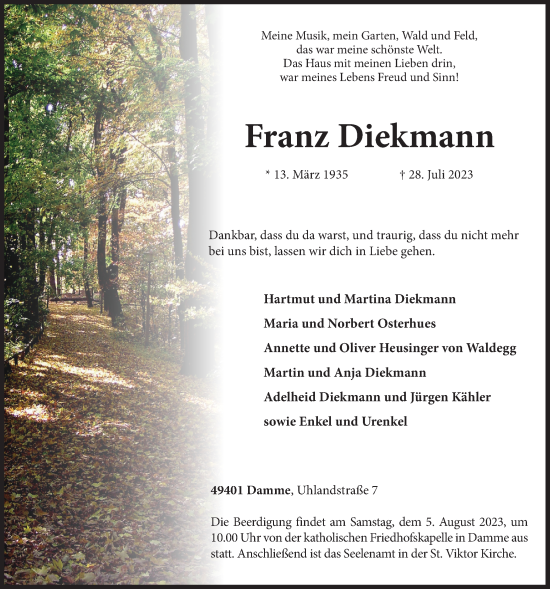 Anzeige von Franz Diekmann von OM-Medien