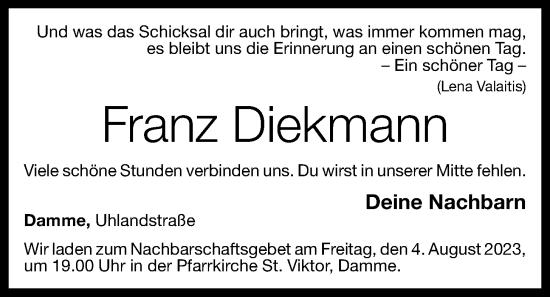 Anzeige von Franz Diekmann von OM-Medien