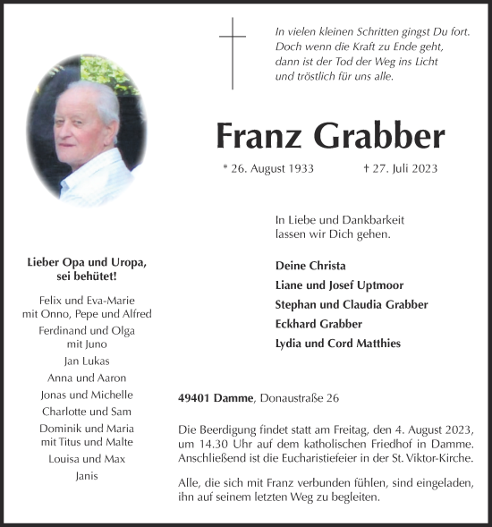 Anzeige von Franz Grabber von OM-Medien
