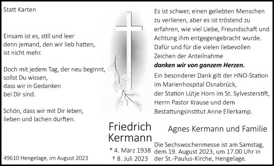 Anzeige von Friedrich Kermann von OM-Medien